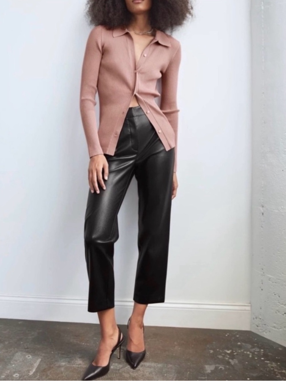 Aritzia Babaton Command Cropped Leather Straight Leg Trouser Pant 8